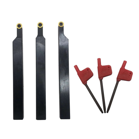 Pro Grade Heavy Duty Lathe Tool Holder Set For Turning And Profiling By ASZLBYM, Three Eighths Inch Shank, with M2.5 Screws.