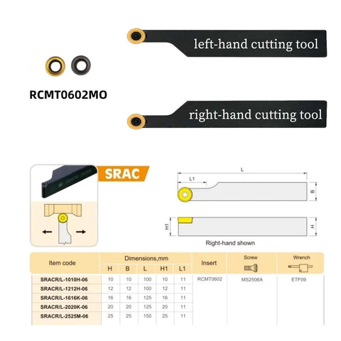Two Piece Lathe Tool Holder Set For Half Inch Lathes With Twenty RCMT0602MO Carbide Inserts SRACR L1212H06 diagram