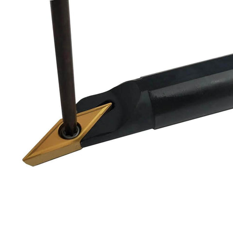 Five Eighth Inch Lathe Tool Holder With Ten VCMT Carbide Inserts for Metal Turning, close-up of insert installation
