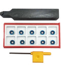 Five Eighths Inch Lathe Turning Holder With RPMT08T2 Carbide Round Inserts, 40Cr forged shank, and yellow key tool.