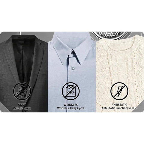 Smart Laundry Bundle With 4.7 Cu Ft Top Load Washer And 7.4 Cu Ft Electric Dryer showing odor, wrinkle, and antistatic features