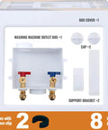 Push Fit Laundry Washer Valve Box With Center Drain, One Half Inch Push Fit Inlet To Three Quarter Inch MHT Outlet, Includes Two Disconnect Clips, DIY Friendly Washing Machine Outlet Box For Easy Install And Broad Pipe Compatibility