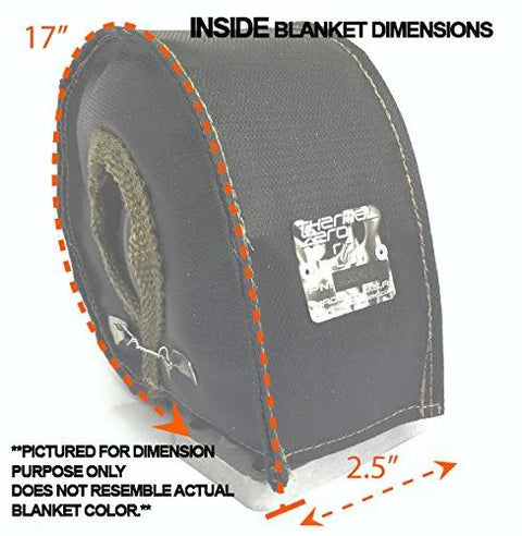 Lava T3 Turbo Blanket Withstand Up To 2400 Degrees Heat Shield dimensions illustration 17x2.5 inches.