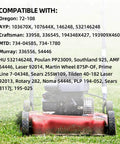 Lawn mower on grass with compatible replacements list, featuring 8 inch wheels for oregon 72-108 hand trucks, replacement wheels fit for radio flyer wagon bbq grill craftsman ayp mtd lawn mower, pack of 2 built for smooth motion, steady alignment, and clean installs for CNC, automation, and replacement jobs.
