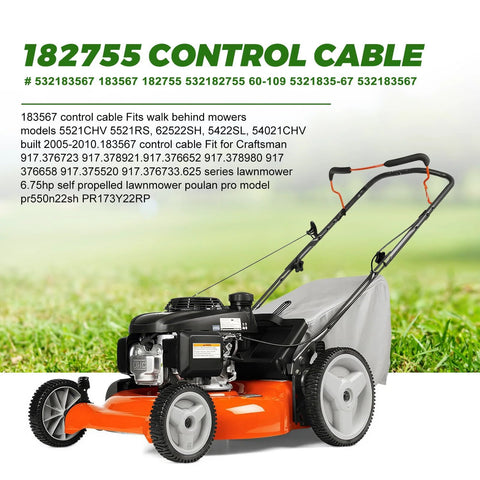 Engine safety cable, 61.5 inches long on lawn mower for Husqvarna Sears Craftsman Poulan, shown installed with handle bail.