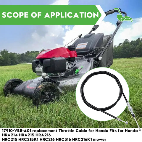 Lawn mower with 52 inch throttle cable replacement, fits HRA214, HRA215, HRA216, HRC215, ensuring precise throttle control.