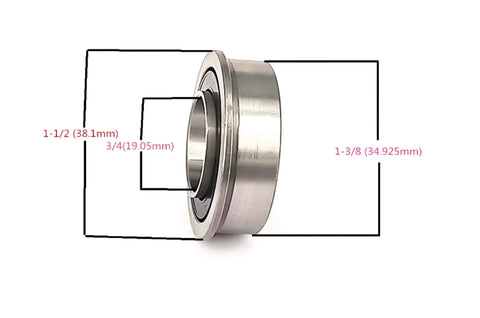 Front Wheel Bearing Kit For Lawn Mower Fits LA Series Includes Four Bearings Six Gaskets Two Rubber Sleeves Two Clips Fits One Three Eighth Inch Rim And Three Quarter Inch Axle Durable Heavy Duty Easy Install, side view with dimensions.
