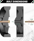 Side and front view of bolt dimensions for 4 Pack 12 Inch Lawn Mower Wheels with Bolts and Lock Nuts
