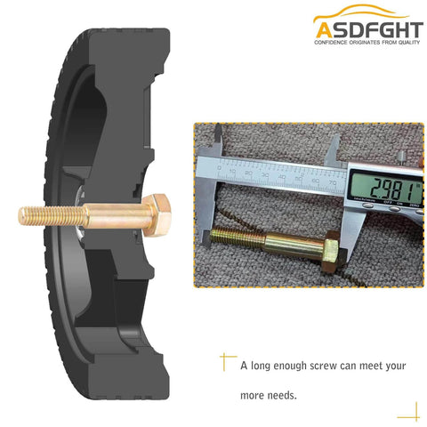 Side view of 12 Inch Lawn Mower Wheels 2 Pack for Push Mowers with bearing and bolt, includes measurement.