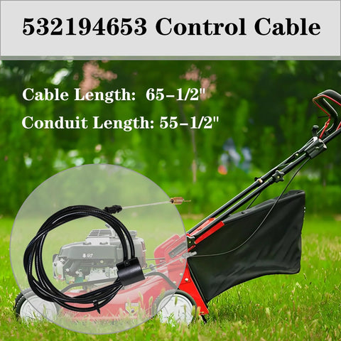 Durable 65.5 inch drive control cable replacement for walk behind mowers in front of red lawn mower