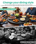 Family using 31.5 Inch Lazy Susan Turntable With 360 Degree Rotation Sintered Stone Silent Anti Slip Surface for dining ease.