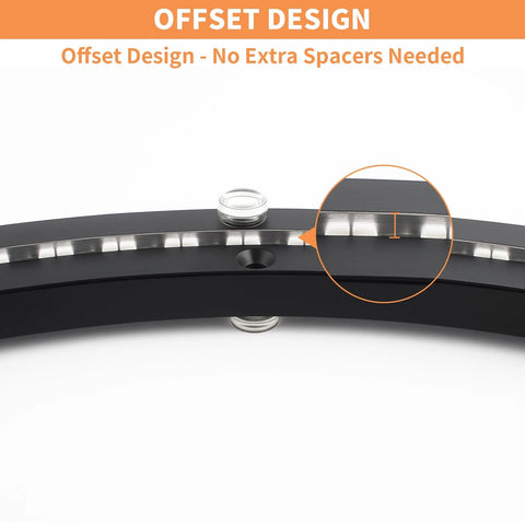 Close-up of offset design on 20 Inch Lazy Susan Bearing Base With 450 Lb Load Capacity Heavy Duty Silent Turntable Ring in black metal.