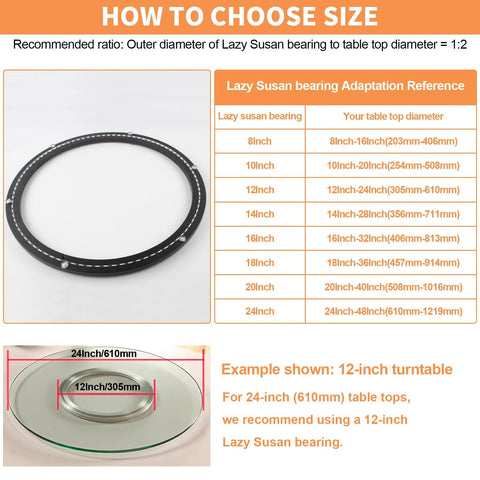 Size guide for 20 Inch Lazy Susan Bearing Base With 450 Lb Load Capacity Heavy Duty Silent Turntable Ring for Dining Tables And DIY Projects