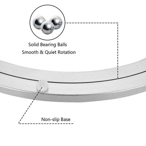 Close-up of 2 Pack 12 Inch Lazy Susan Bearing Set showing non-slip base and smooth rotation solid bearing balls.