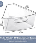 Four Pack 26 Inch Lazy Susan Organizer Bins for Corner Kitchen Cabinets Durable BPA Free Plastic with Handle Wedge One Eighth Inch Food Safe Storage Containers for Cabinets and Countertops