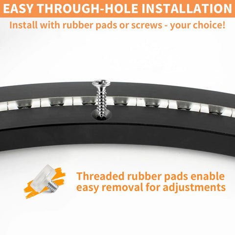Close-up of 20 Inch Lazy Susan Bearing Base installation with screw and rubber pads, showing durable black metal hardware.