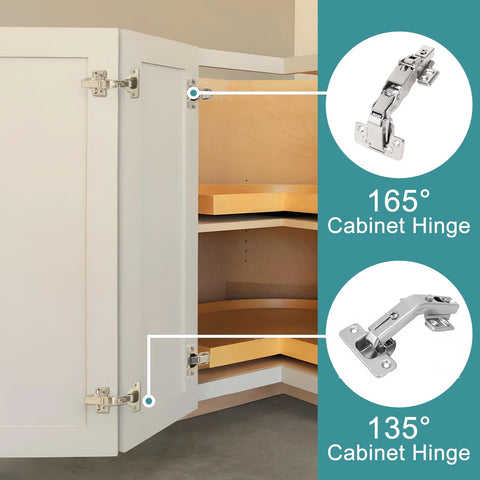 165 Degree And 135 Degree Soft Close Cabinet Hinges For Lazy Susan Bifold Doors Concealed European Hinges installed on cabinet