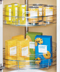 Clear 1/4 Wedge Bin For Corner Lazy Susan Cabinet Kitchen Organizer 2 Pack storing spices and condiments on a revolving shelf