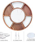 360 degree rotating lazy susan cheese and charcuterie board set with 13.5 inch acacia wood serving board and accessories.