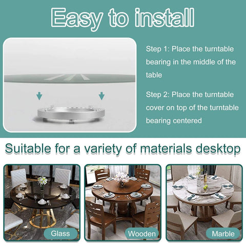 Easy installation steps for 5 Inch Heavy Duty Aluminum Lazy Susan Ball Bearing Turntable on various table surfaces