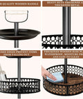 Close-up of Three-Tier Lazy Susan Organizer With Detachable Metal Rotating Spice Rack showing wooden handle and thickened metal design.