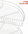 Close-up of 28 Inch Lazy Susan Cabinet Organizer for Blind Corner Cabinet with Kidney Shape Rotating Tray Turntable featuring metal wires
