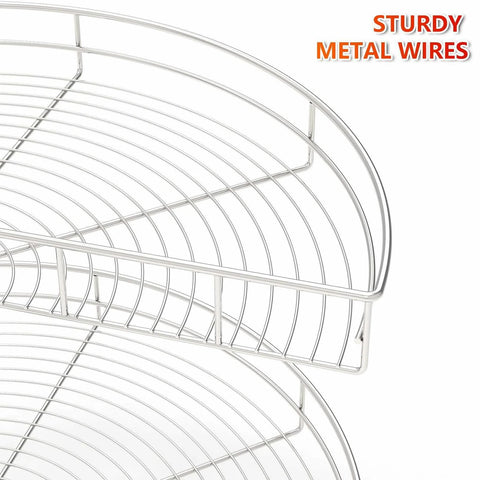 Close-up of 28 Inch Lazy Susan Cabinet Organizer for Blind Corner Cabinet with Kidney Shape Rotating Tray Turntable featuring metal wires