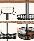 Heavy Duty 2 Tier Lazy Susan Organizer, Detachable Metal Rotating Spice Rack with Wood Panels, features and close-up details