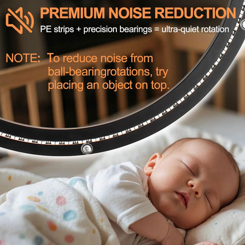 Close-up of 20 Inch Lazy Susan Bearing Base with 450 lb Load Capacity, quiet operation emphasis, over a sleeping baby