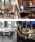 Dining tables with 2 Pack 12 Inch Lazy Susan Bearing Set Heavy Duty Aluminum Alloy Turntable in various settings, showcasing smooth rotation.