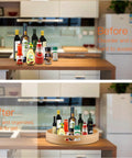 Lazy Susan Organizer 14 inch, Bamboo Lazy Susan for Table, before and after organization comparison with spices.