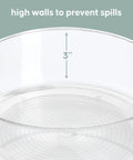 Close-up of Compact Lazy Susan Organizer for Fridge and Cabinet showing high sides to prevent spills, smooth 360 degree turntable.