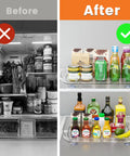 Before and after using Clear Rectangular Refrigerator Lazy Susan Organizer With 360 Degree Rotation And Pullout Design