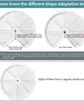 Diagram showing shape adaptation of set of 6 transparent lazy susan organizers for kitchen cabinets, wedge design, food safe, BPA free.