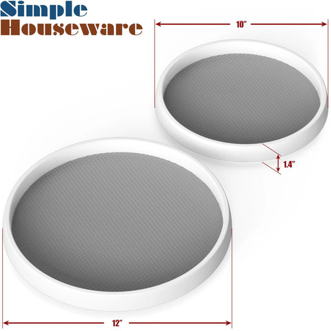 Top view of Four Pack Lazy Susan Spice Organizer Rotating Tray Set for Kitchen with two 10-inch and two 12-inch trays.