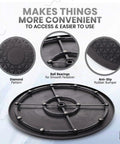 Close-up of 10 Inch Lazy Susan Turntable Organizer showing non-skid base, steel ball bearings, and diamond pattern surface.