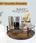 13 Inch Lazy Susan Turntable Organizer With Higher Metal Guardrails 360 Degree Rotating Wooden Storage holding toiletries