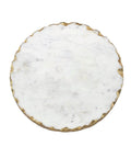 Lazy Susan display tray made from white marble, tabletop serving and display tray sized 11 x 11 inch, featuring gold accents.