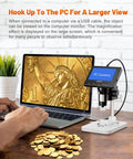 Microscope, LCD Digital Coin Microscope 1000x displaying coin on PC with 4.3-Inch screen, showing connection with MacBook or Windows.