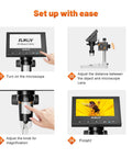 Microscope, LCD Digital Coin Microscope 1000x setup guide showing adjustment steps and magnification with 4.3-Inch display and LEDs
