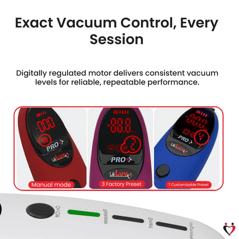 Close-up of Magna Pro LCD Smart Handheld Vacuum Pump Controller with USB rechargeable power in three color variations.