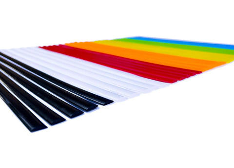 LDPE Plastic Welding Rods 7 Color Set For DIY PE Plastic Repair featuring flat rods in seven colors on white background
