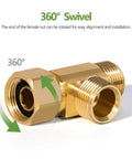 Lead Free Brass Three Eighth Inch Angle Stop Add A Tee Compression Tee Valve With Three Eighth Inch Inlet And Outlet Connections Two Pack For Residential And Commercial Potable Water Applications showing 360-degree swivel feature.