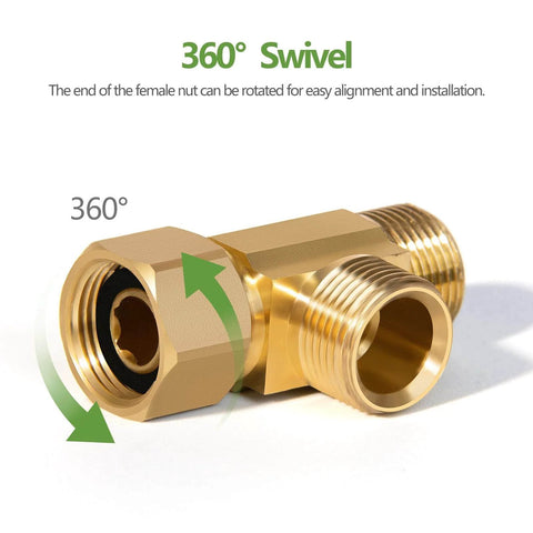 Lead Free Brass Three Eighth Inch Angle Stop Add A Tee Compression Tee Valve With Three Eighth Inch Inlet And Outlet Connections Two Pack For Residential And Commercial Potable Water Applications showing 360-degree swivel feature.