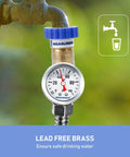Lead Free Brass Water Pressure Regulator For RVs And Campers MeasureMan Three Quarter Inch Garden Hose Thread GHT water regulator