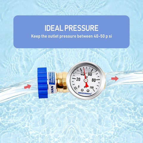 Lead Free Brass Water Pressure Regulator For RVs And Campers MeasureMan Three Quarter Inch Garden Hose Thread GHT with Dial Gauge