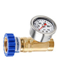 Lead Free Brass Water Pressure Regulator For RVs And Campers MeasureMan Three Quarter Inch Garden Hose Thread GHT With Zero To One Hundred PSI Dial Gauge