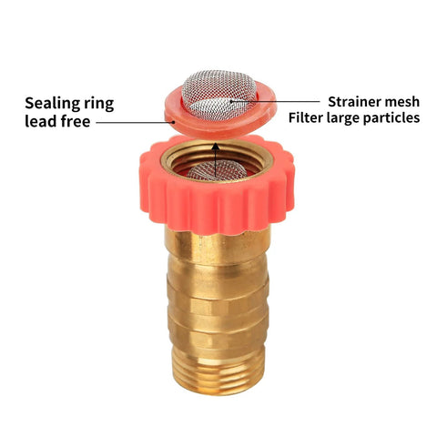 Brass Water Pressure Regulator for Garden Hose and RV Systems Keeps 40 To 50 Psi and Tames Surges for Campers Trailers and Home Gardens