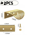 Leaf Shaped Cabinet Handles Set, Solid Brass With Brushed Gold Finish, 2 Pack Vanity Drawer Pulls dimensions and screws visible