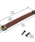 Leather Drawer Handles Set Two Pieces 7.5 Inch Brown Luggage And Suitcase Pull Handles with installation screws and measurements